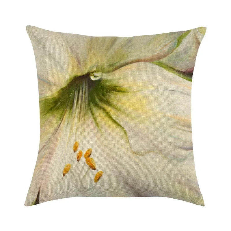 Vintage European Lily Oil Painting Linen Cushion Cover by Axyaa - 45X45CM