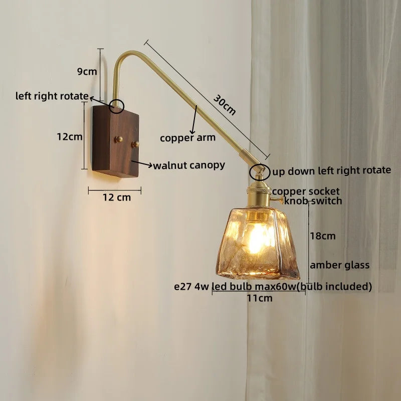 Axyaa LED Wall Lamps: Modern Style for Bedroom, Bathroom, Living Room, Walnut Copper Fixtures