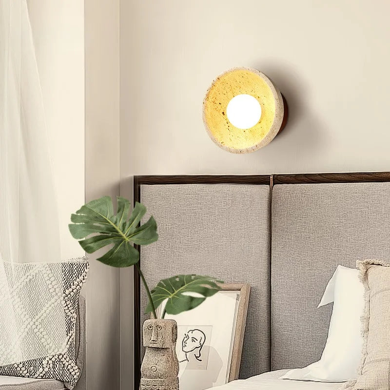 Axyaa Wabi Sabi LED Wall Lights Wood Yellow Travertine Bedside Lamps