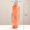Axyaa Pink Glass Vase with Irregular Ice Cubes Relief, Home Decor Flowerpot