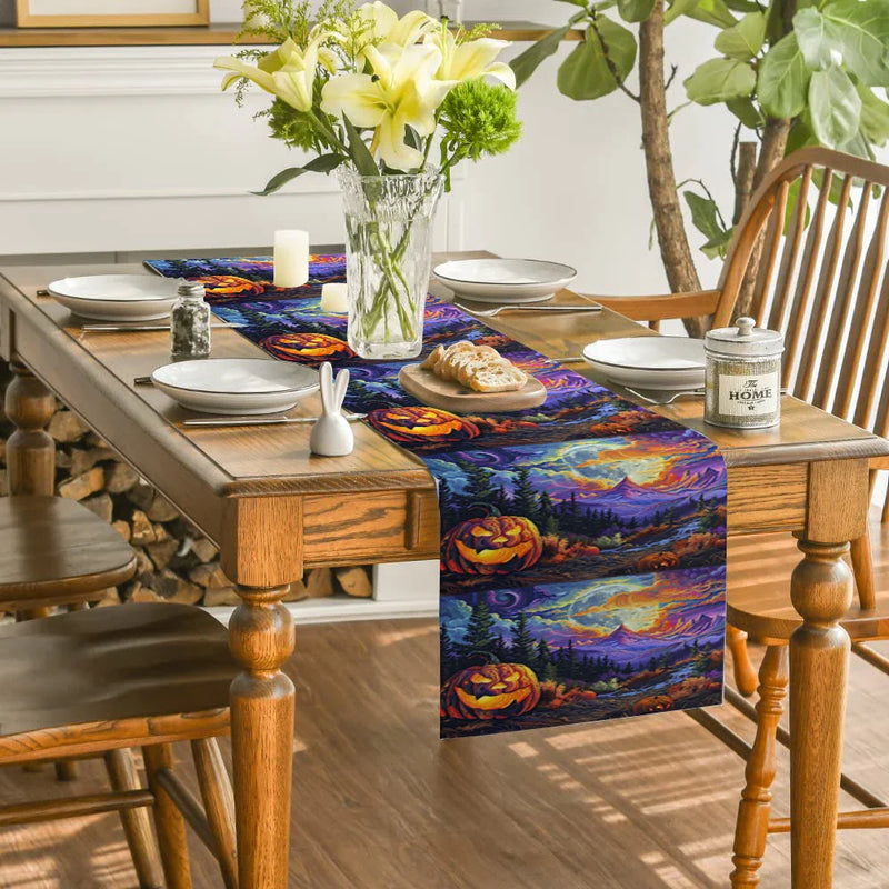 Axyaa Forest Moon Mountain Table Runner: Halloween Party Dining Centerpiece