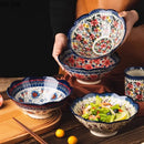 Axyaa Plant Flower Pattern Ceramic Bowl Retro Soup Ramen Salad Noodle Pasta Tableware