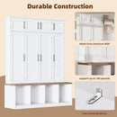 Axyaa Wide Farmhouse Hall Tree with Walnut Bench and 8-Door Shoe Cabinet