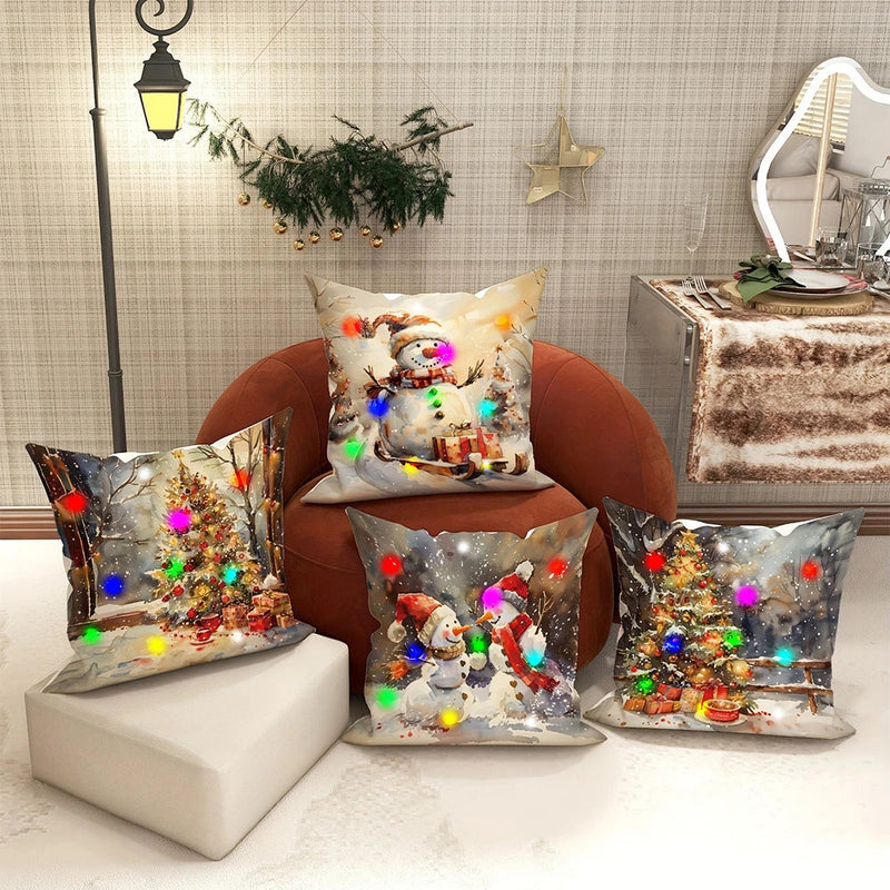 Axyaa Snowman & Christmas Tree LED Pillowcase for Festive Home Decor & Gifts