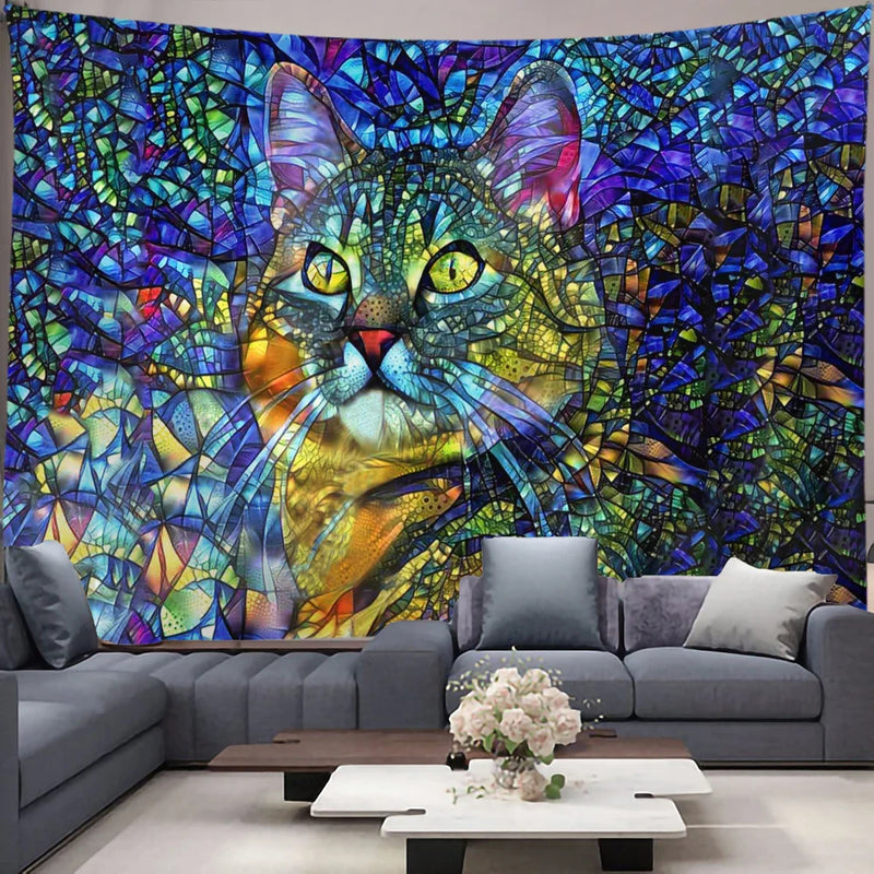 Axyaa Smart Cat Mandala Macrame Tapestry - Bohemian House Decor