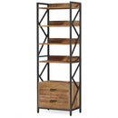 Axyaa Industrial 5-Shelf Bookcase with 2 Drawers, 70.8" Open Wood Bookshelf