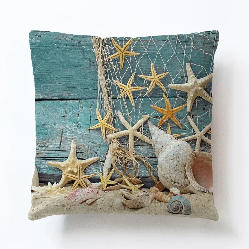 Summer Beach Alphabet Linen Pillowcase by Axyaa - Decorative Throw Pillow Cover