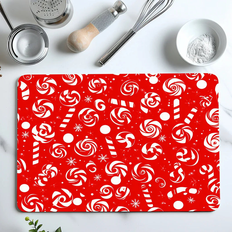 Axyaa Christmas Candy Dots Absorbent Mat - Antiskid Quick Dry Kitchen & Bathroom Drain Pad