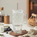 Axyaa Begonia Floral Glass Tumbler with Handle, Straw, Lid - Large Capacity Water Cup