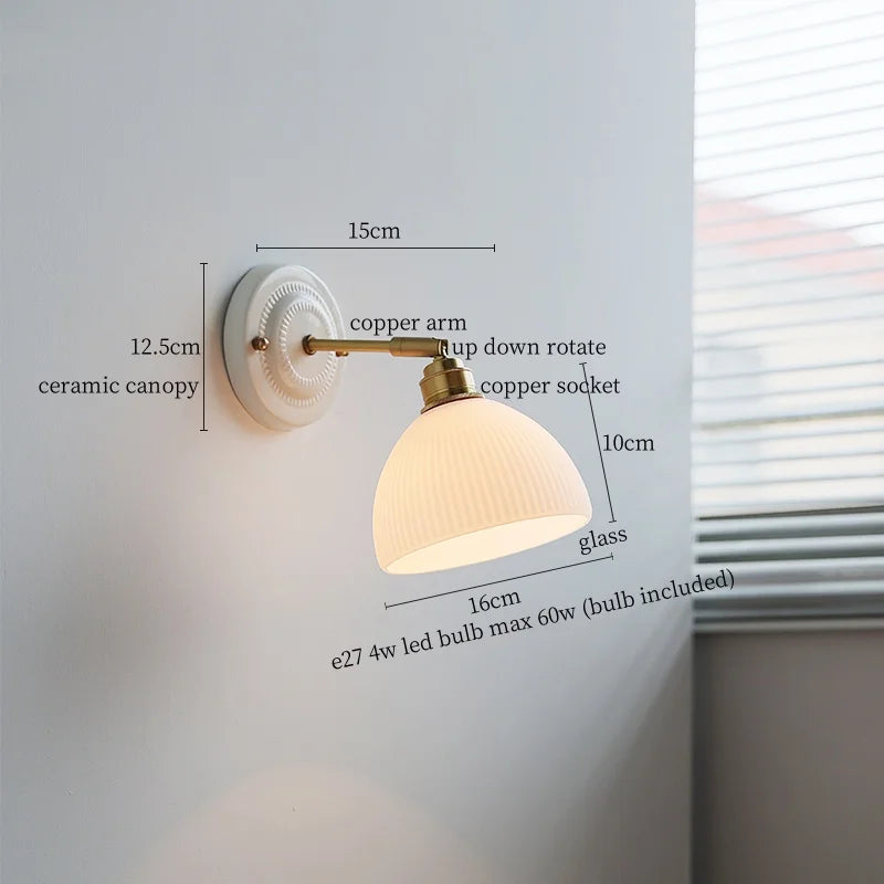 Axyaa White Glass LED Wall Light with Pull Chain Switch for Bedroom, Living Room, or Stairway