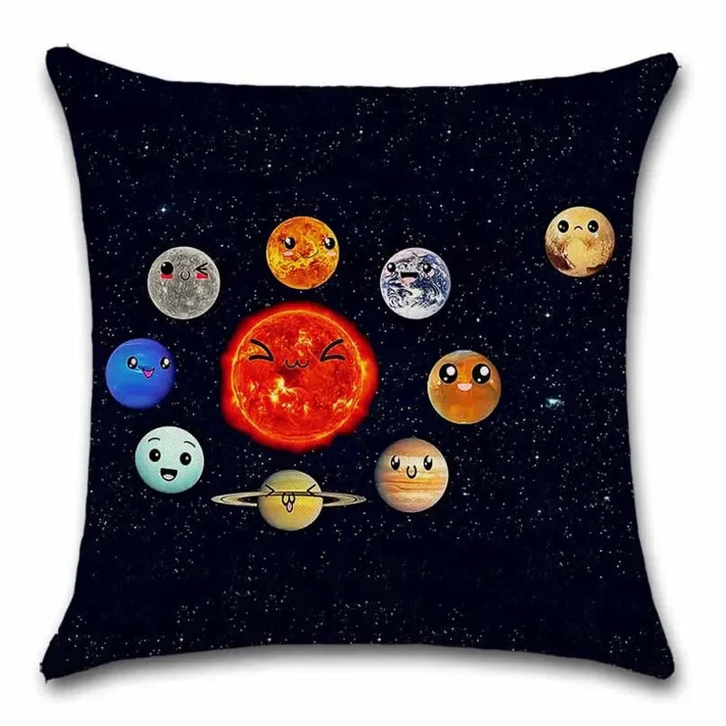 Axyaa Solar System Planets Linen Cushion Cover 45x45cm Bedroom Living Room Sofa Decor