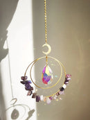 Purple Crystal Moon Sun Catcher Wall Hanging by Axyaa - Home Decor & Gift