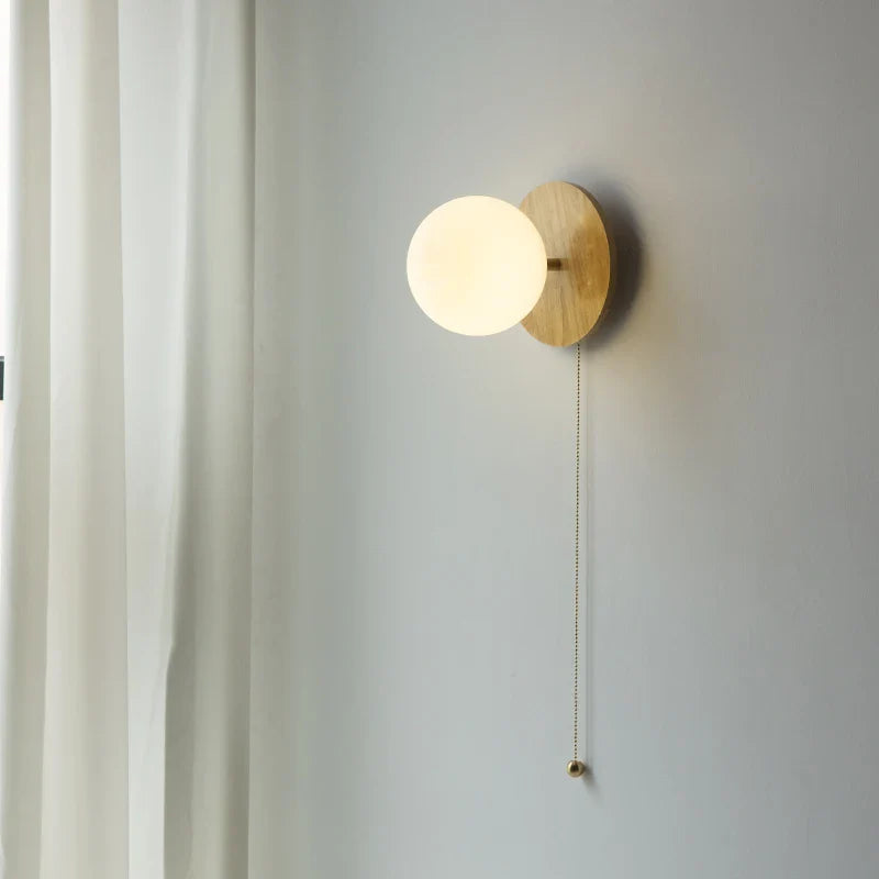 Axyaa Wabi Sabi LED Wall Sconce White Glass Walnut Wood Modern Decor