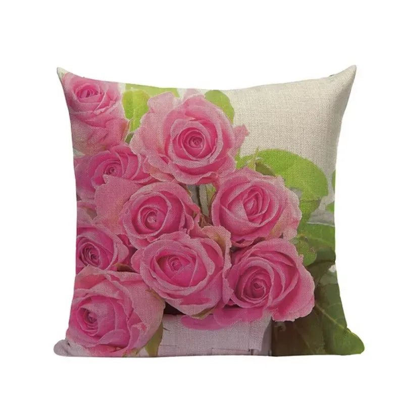 Pink Tulip Linen Cushion Cover - Axyaa 45x45cm Pillowcase