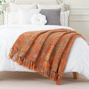 Axyaa Boho Tassel Throw Blanket: Orange Cable Knit for Bed, Sofa, Fall Decor