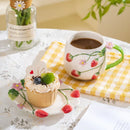 Axyaa Ceramic Strawberry Coffee Cup and Saucer Set with Embossed Design
