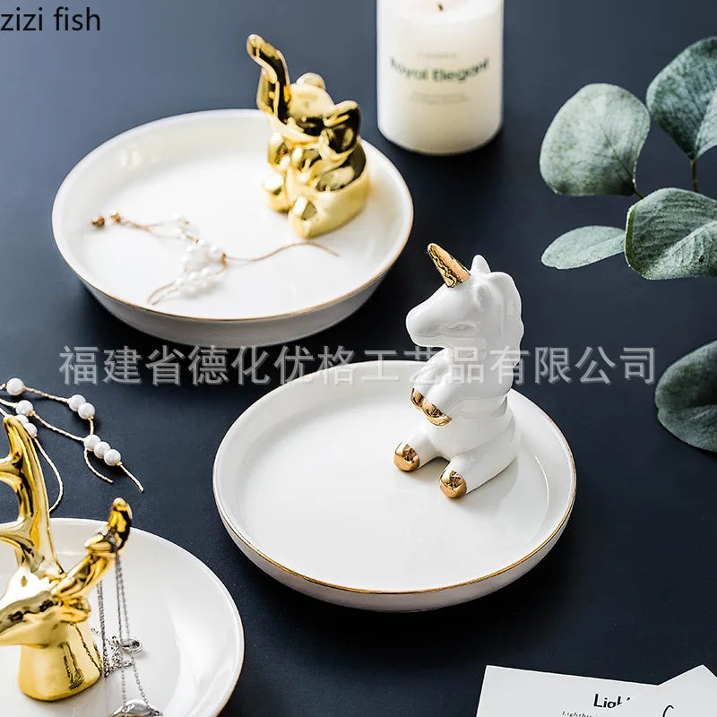 Axya Ceramic Jewelry Tray Stand: Decorative Display Storage Rack Organizer Decor Ornament