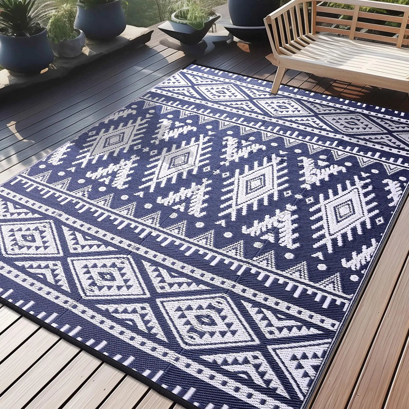 Axyaa Reversible Outdoor Straw Rug Waterproof Boho Patio Mat