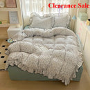 Axyaa Cream Lace Girl Powder Grid Korean Double-Layer Quilt Cover Set