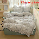 Axyaa Cream Lace Girl Powder Grid Bed Four-Piece Set - Korean Style, Washed Cotton