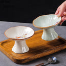 Axyaa Ceramic Dessert Plate Set of 2 High Foot Sushi Snack Tableware