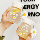 Axyaa Daisy Glass Water Bottle: Cute Frosted Mini Drinking Bottle for Milk, Juice, or Travel
