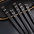 Axyaa Alloy Non-Slip Sushi Chopsticks Set - Black, 5 Pair Reusable Tableware Gift Japan Home