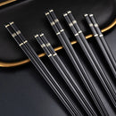 Axyaa Alloy Non-Slip Sushi Chopsticks Set - Black, 5 Pair Reusable Tableware Gift Japan Home