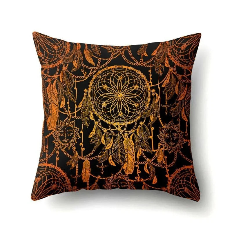 Axyaa Boho Indian Feather Dreamcatcher Pillow Cushion Cover for Home Decor