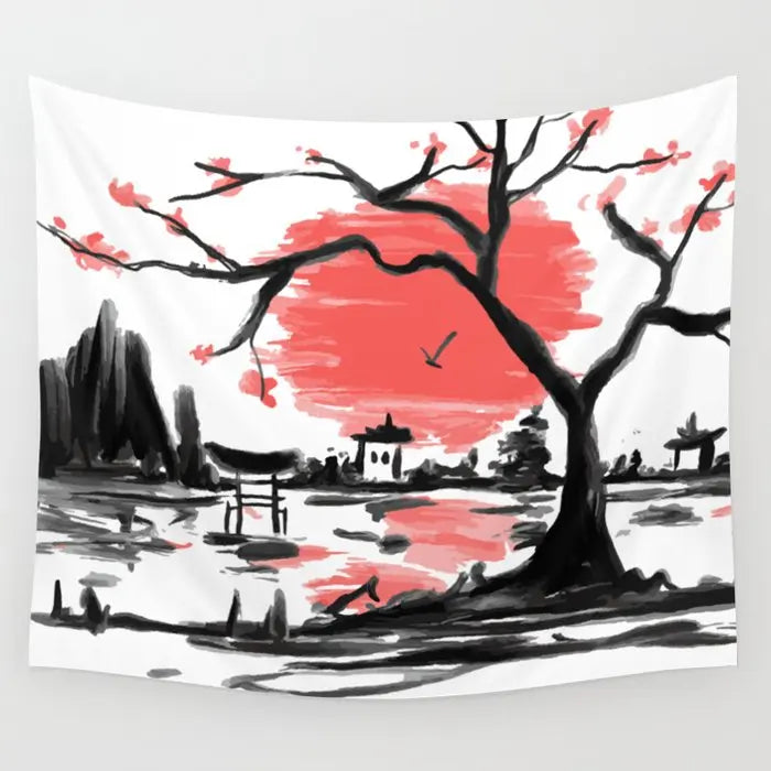 Axyaa Studio Ghibli Anime Landscape Wall Tapestry Cover Beach Towel Blanket