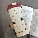 Axyaa Cherry Cat Water Bottle: Cute Kawaii Coffee Cup with Straw, 700ml