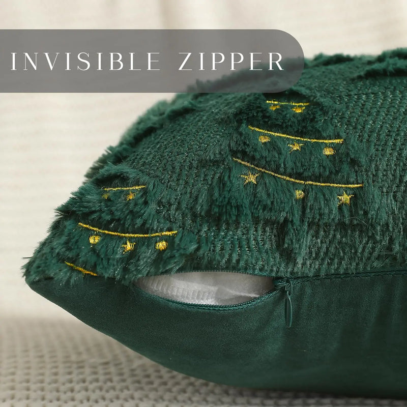 Luxurious Christmas Tree Embroidered Pillow Covers by Axyaa