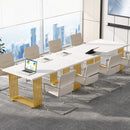 Axyaa Modern White & Gold 70.9" Office Desk with Wooden Top & Metal Legs