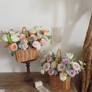 Axyaa Hand-Woven Rattan Flower Basket with Handle