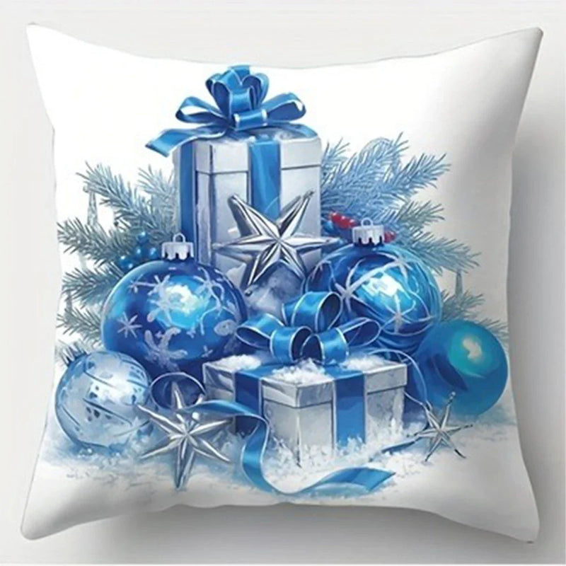 Axyaa Blue Gift Box Stove Pillowcase - Home Room Decor & Sofa Cushion Cover