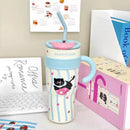 Axyaa Cute Thermos Water Bottle Insulated Stainless Steel Tumbler with Straw