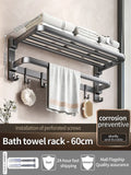Axyaa Space Aluminum Towel Rack: Upgraded & Thickened, Wall-Mounted Bathroom Storage, Grey/Black 50-60CM