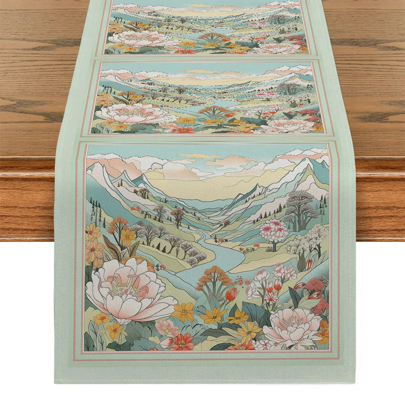 Axyaa Floral Table Runner for Kitchen Dining Room Holiday Party Decoration