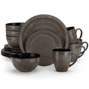 Axyaa Black Relief Ceramic Plates Set - 16/32 Piece Elegant Tableware.