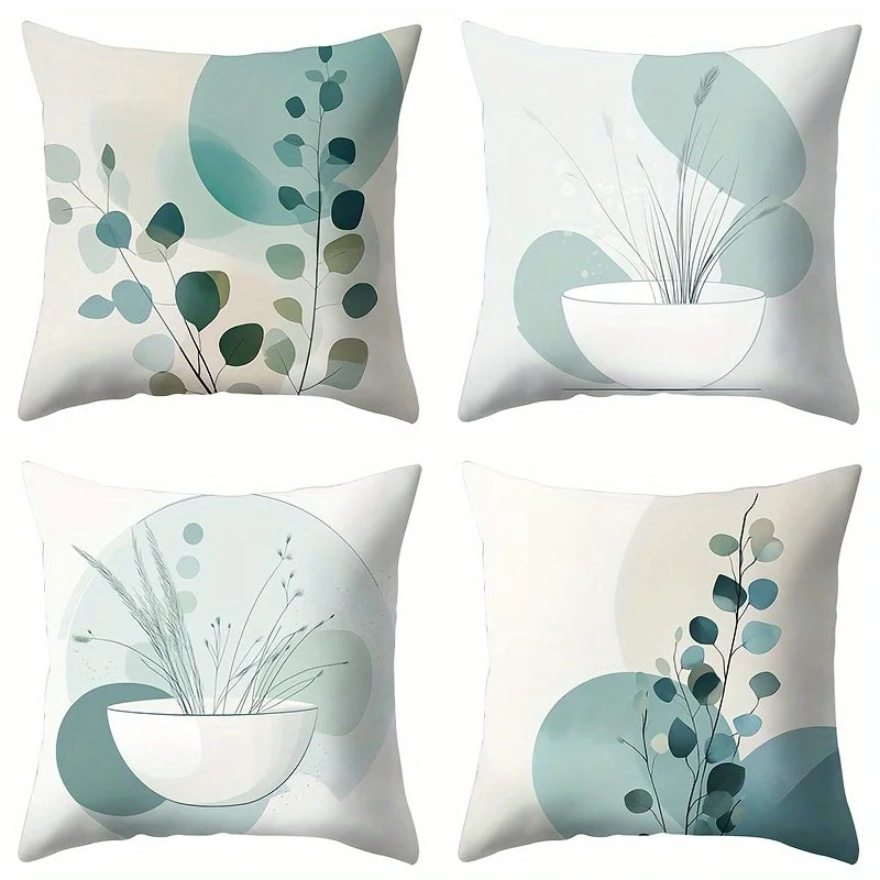 Bohemian Abstract Cyan & White Throw Pillow Covers by Axyaa - Set of 4