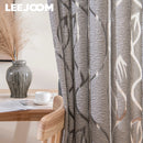 Axyaa Gray Leaf Jacquard Window Curtain for Home Decor