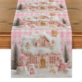 Pink House Table Runner by Axyaa: Christmas Decor for Kitchen Table, Farmhouse Style Dining Table Decoration