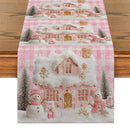 Pink House Table Runner by Axyaa: Christmas Decor for Kitchen Table, Farmhouse Style Dining Table Decoration