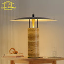 Axyaa Yellow Travertine Table Lamp LED Marble Base Postmodern Mushroom Desk Light