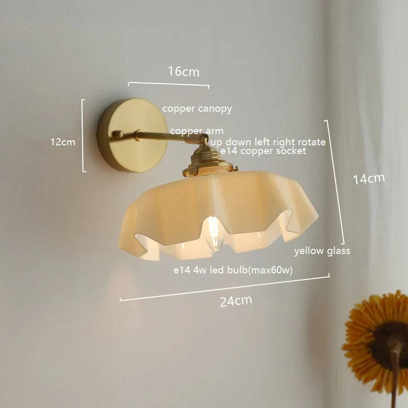 Axyaa Pink Glass LED Wall Sconce E14 Copper Socket Modern Nordic Bedroom Living Room Wall Lamp