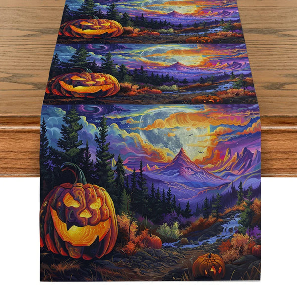 Axyaa Forest Moon Mountain Table Runner: Halloween Party Dining Centerpiece