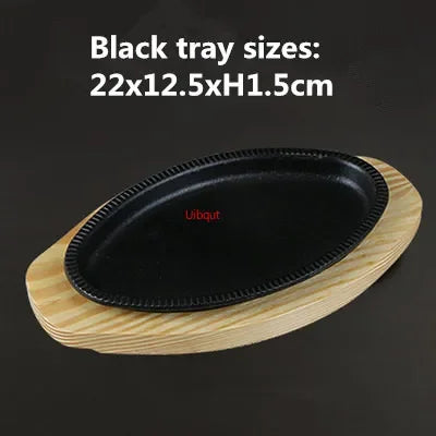 Axya Round Cast Iron BBQ Grill Pan with Wooden Tray for Striped Steak & Barbecue
