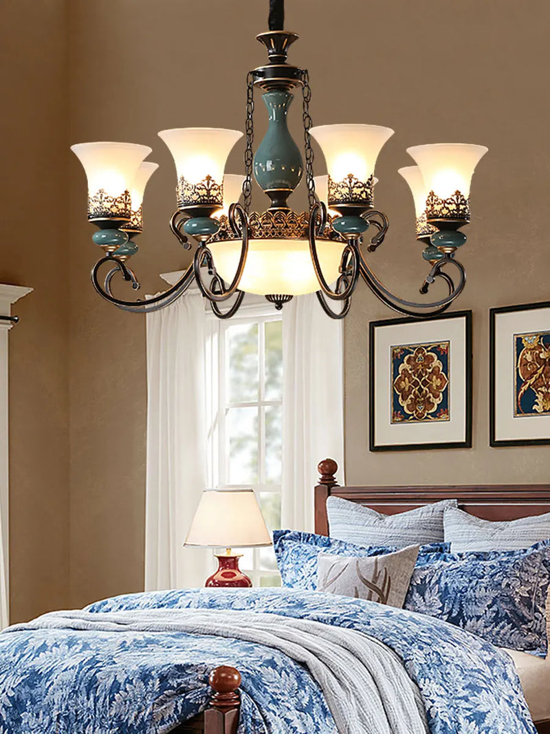 Axyaa Retro Ceramic Chandelier with Glass Lampshade for Home Décor