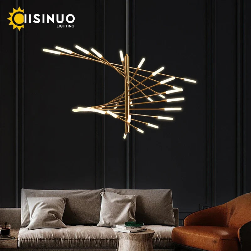 Axyaa Firework Shape LED Chandelier in Gold Black for Home Living Room Kitchen