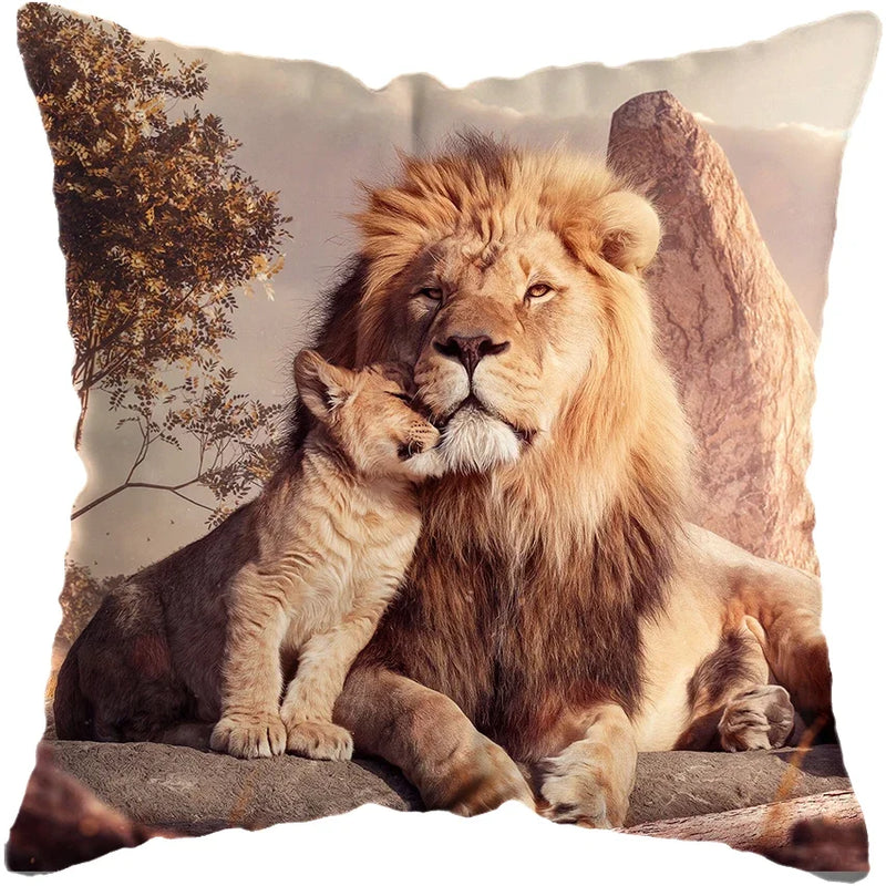 Wild Animals Lions Tigers Cushion Cover - Axyaa Luxury Home Decor